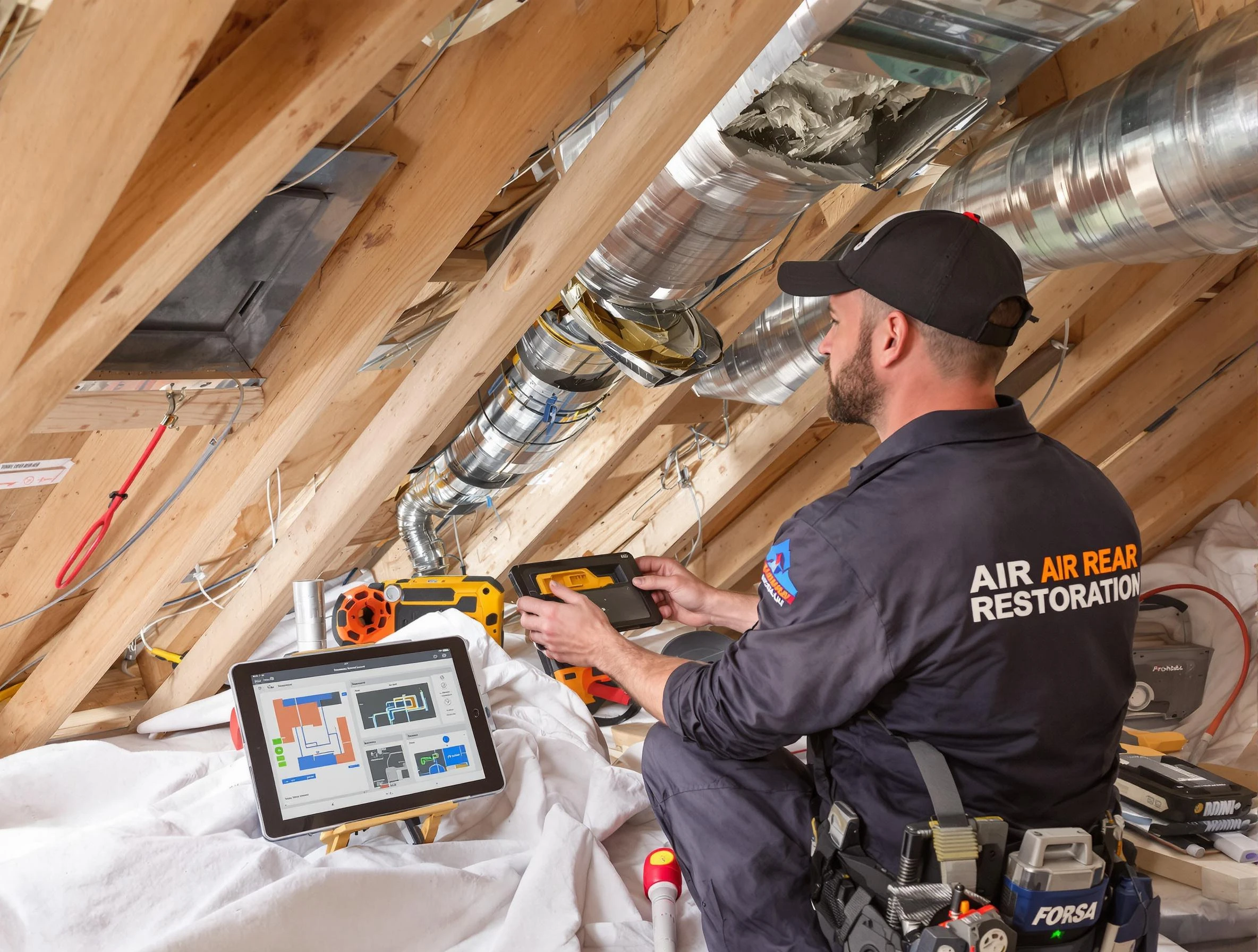 Stone Mountain Air Duct Cleaning technician performing precise duct repair work in Stone Mountain